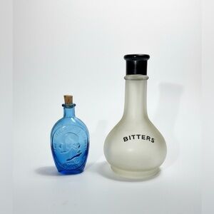 Vintage Mini Bottle Set Wheaton Blue Glass Bitters Bottle Bar Cart Decor